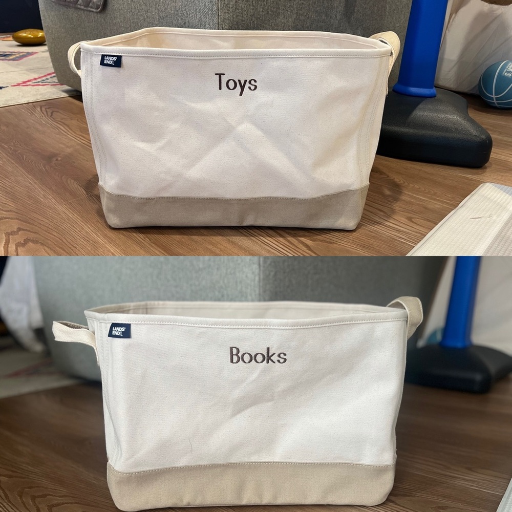 X2 Large Lands End Canvas Storage Tote monogrammed “Toys” and “Books”
EUC